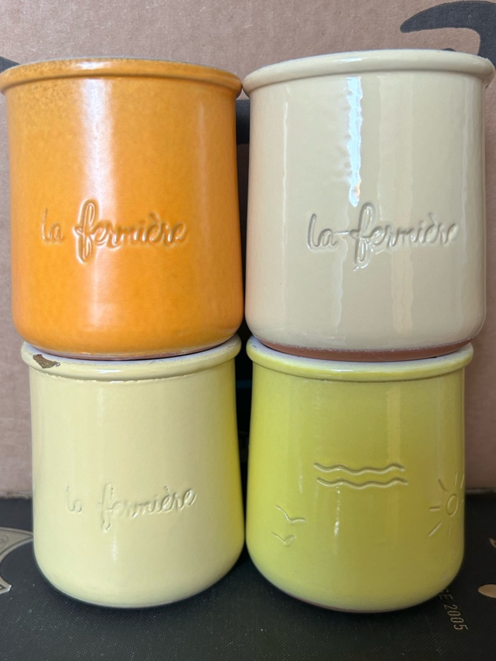 La Fermière Ceramic Yogurt Jars - Set of 4 (Orange, Cream, Pale Yellow, Lime)